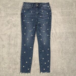 Judy Blue Skinny Jeans Women 11/30 Blue Star Embroidered Raw Hem Boho Western